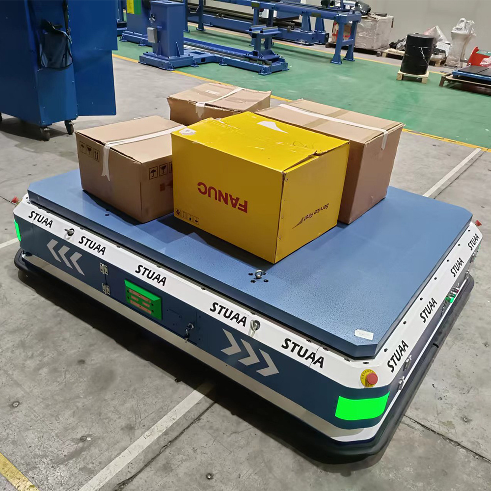 STUAA Automatic Navigation Trackless Steerable Transfer Trolley Automated Guided Vehicle Robot AGV Transfer Cart