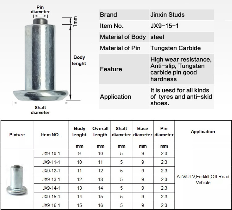 Zhuzhou Jinxin Carbide Snow Tire Studs Aluminum/steel Tyre Spikes