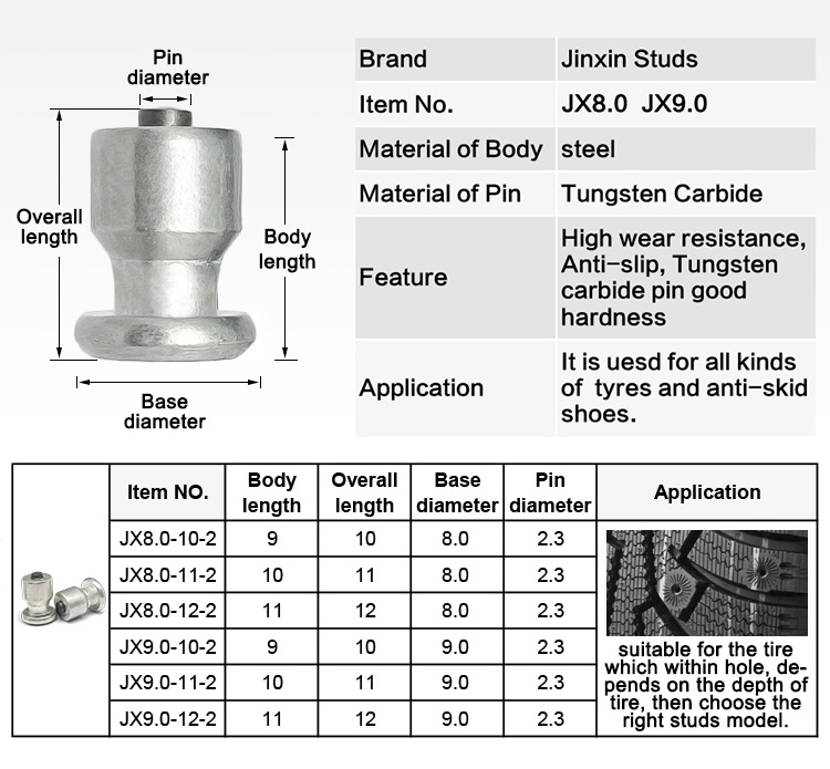 Zhuzhou Jinxin Carbide Snow Tire Studs Aluminum/steel Tyre Spikes