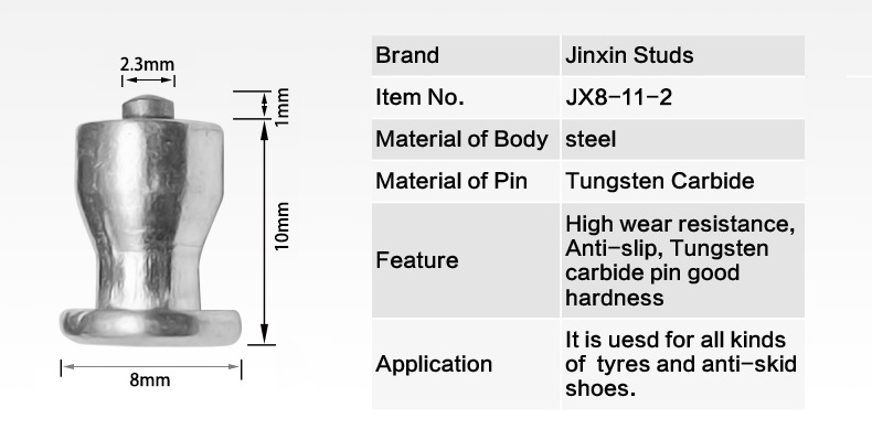 Zhuzhou Jinxin JX8-11-2 Ice Spikes Dirt Bike Tire Studs for Hole Tire