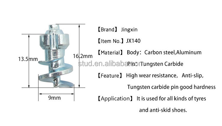 JX140 good performance tungsten carbide car tyre spikes 9*16.2mm tire ice stud