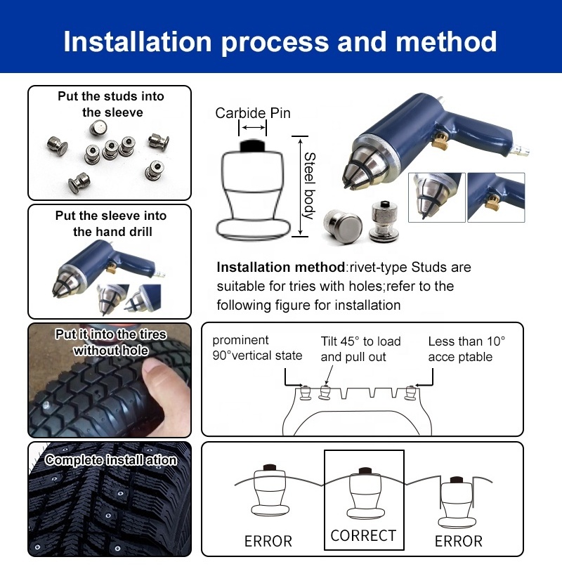 JX Removable tire studs carbide Spikes for Tires-Security Anti-Skid Car Wheel/ ATV SUV Motorcycle Loaders Tractors