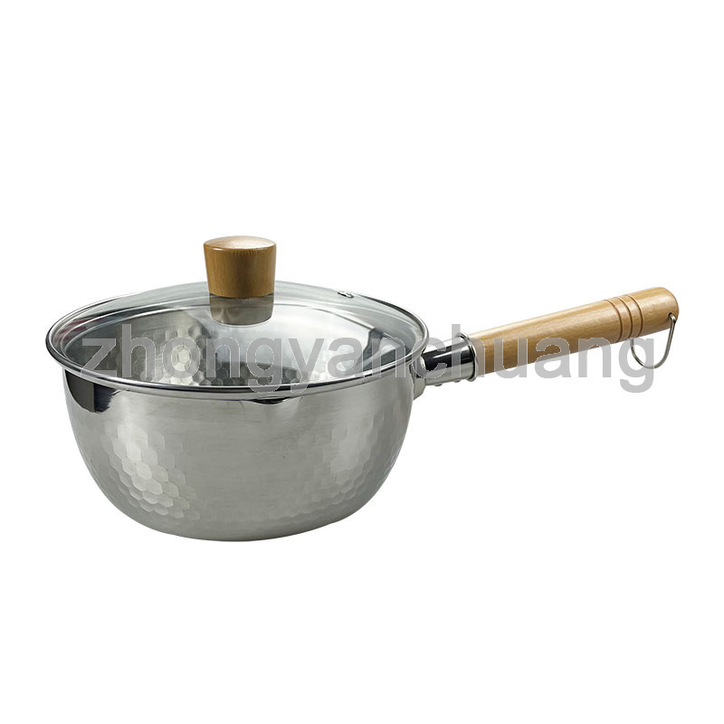 Fashion Trend Stainless Steel Snow Pan Saucepan Japanese Style Milk Soup Stock Pot with Wooden Handle and Glass Lid