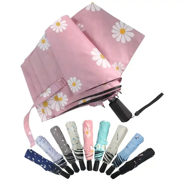 Logo Prints Manual Open Three folding Umbrella With Floral Prints