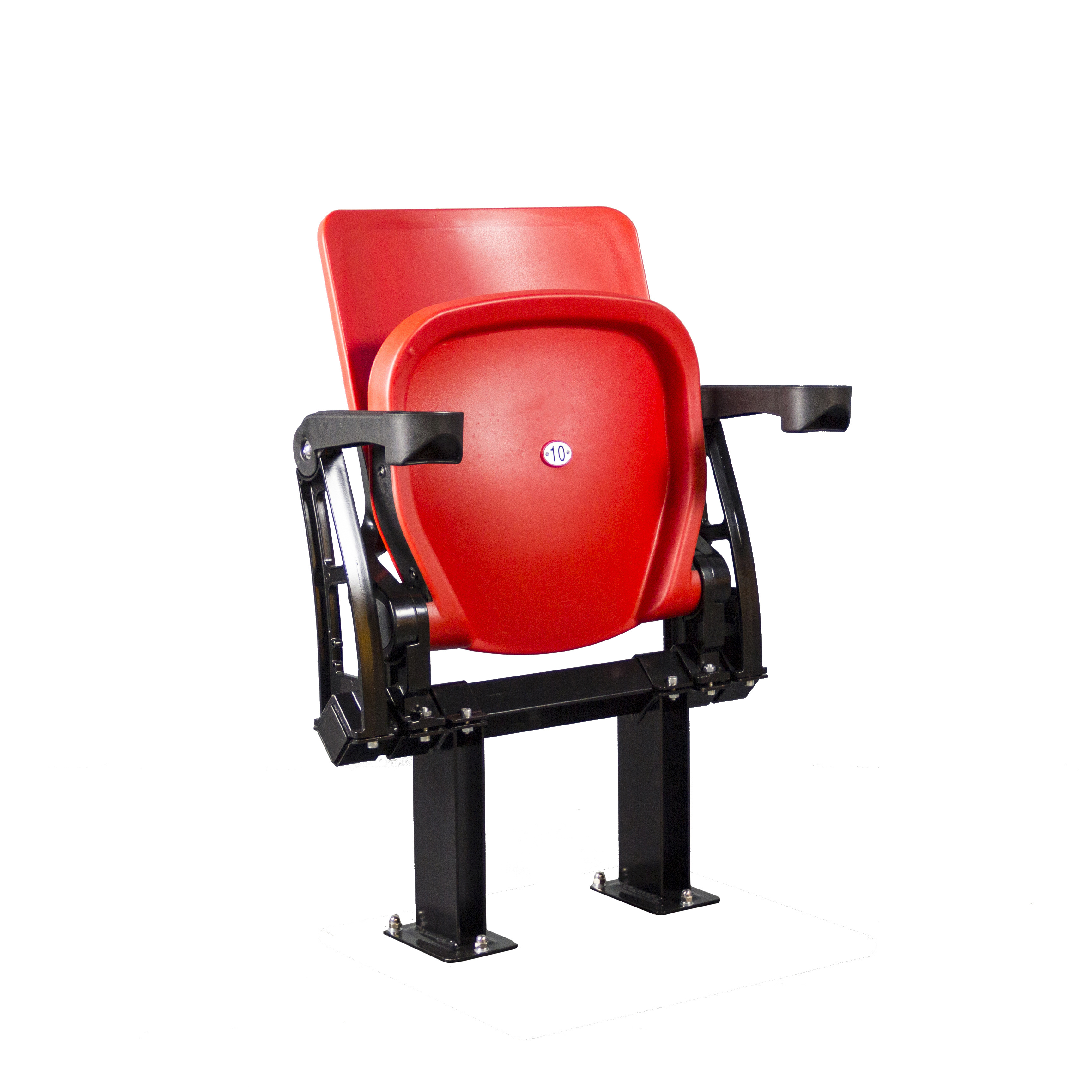 Tip up folding gas assisted injection PP branded padded stadium seat with floor mounted brackets