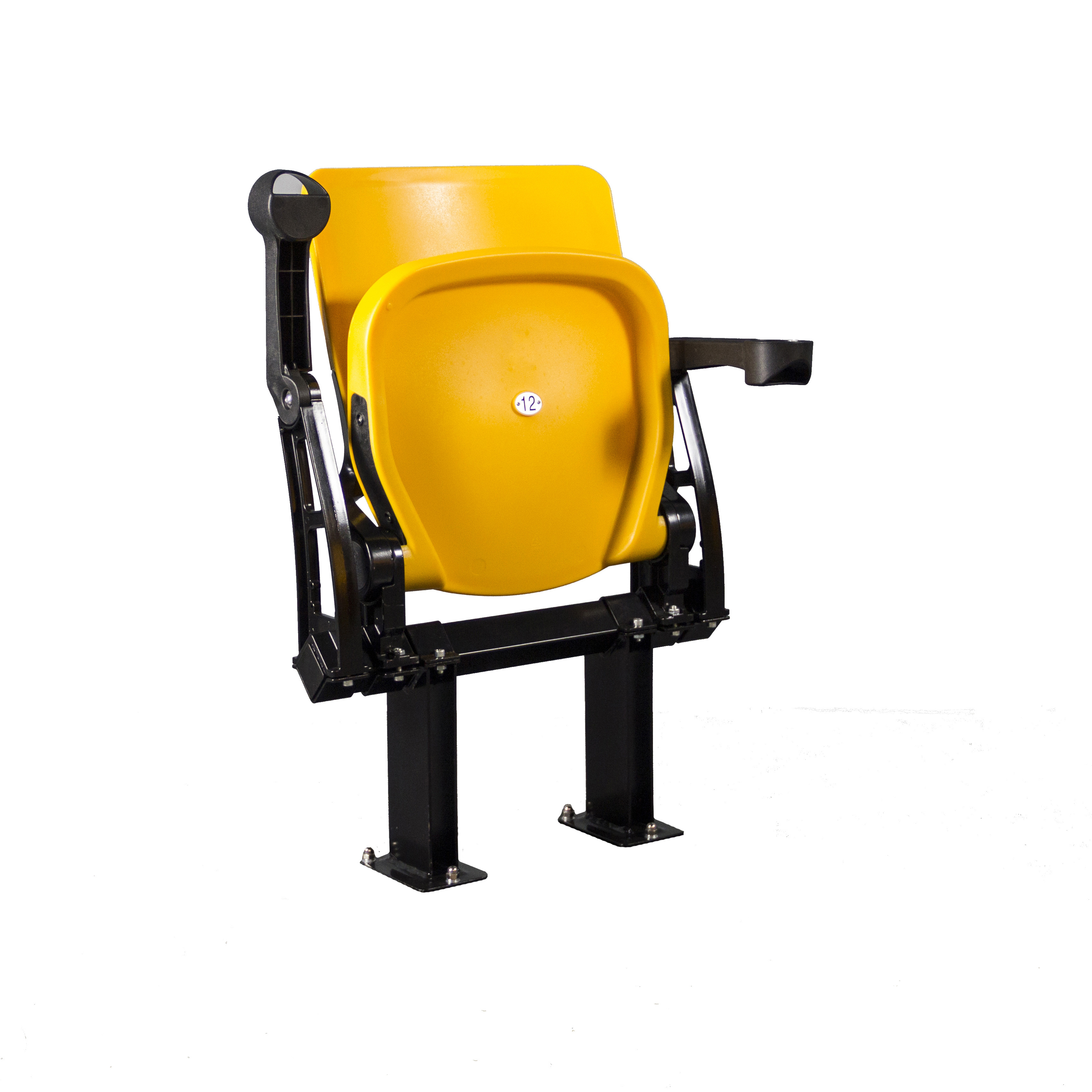 Tip up folding gas assisted injection PP branded padded stadium seat with floor mounted brackets