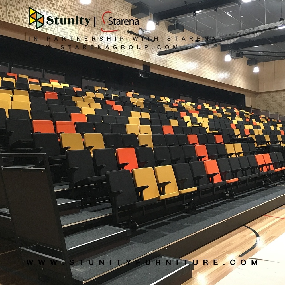 Stunity Verified strength and stability retractable gym bleachers for high school indoor basketball stadium, lecture hall