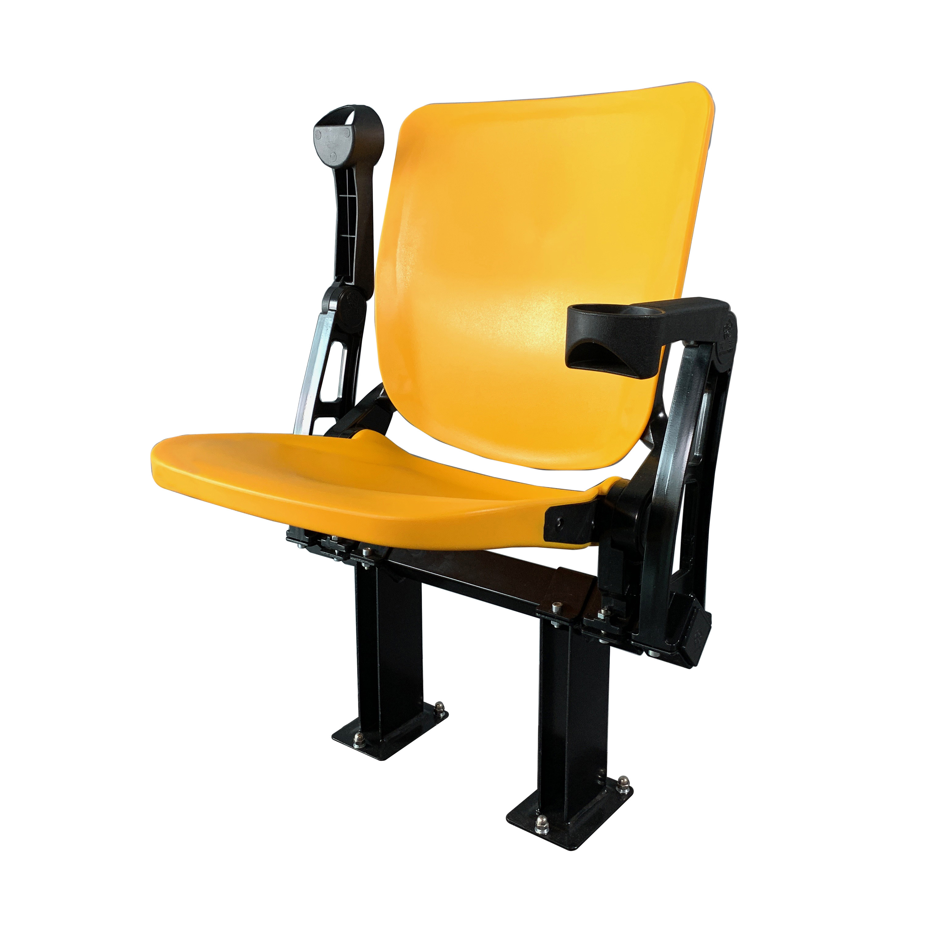 Tip up folding gas assisted injection PP branded padded stadium seat with floor mounted brackets