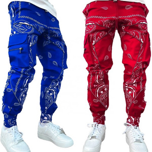 Best Selling Men's overalls multi-pocket 4XL 5XL hot bandana print plus size trousers casual pants strapped sports pants