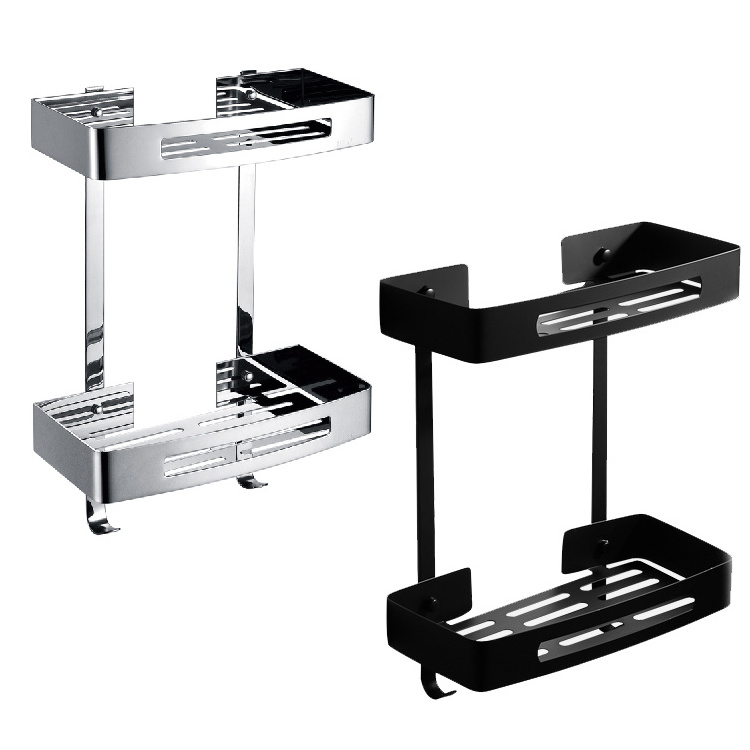 Bathroom shelf black stainless Steel Shampoo Holders Rack  shower caddy double layer bathroom shelf for wall