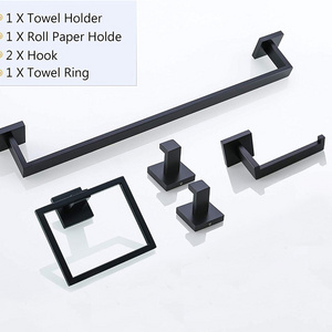 Bathroom accessories hardware set black 5 pcs wall mounted stainless steel shower toilet towel racks set