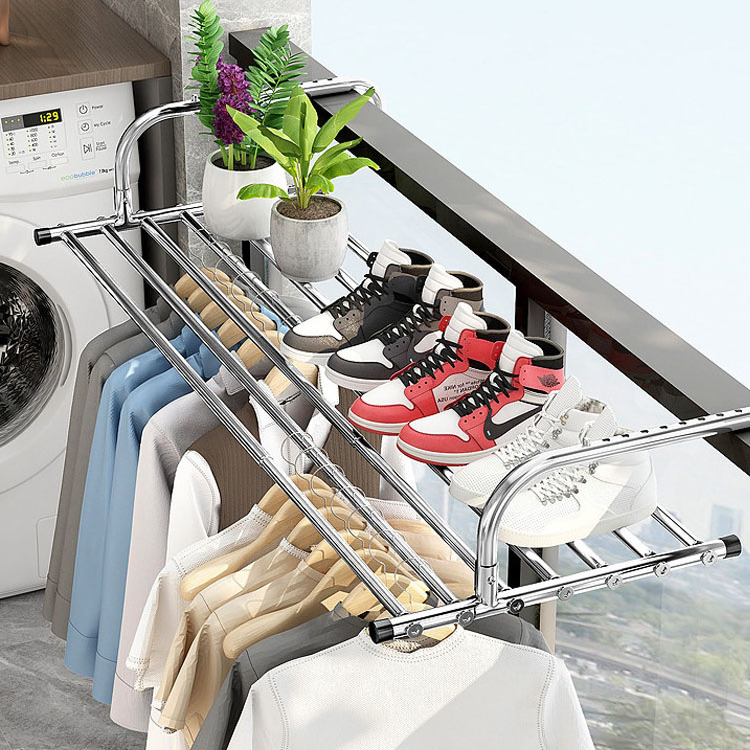 Indoor and outdoor stainless steel balcony fix hanging clothes drying laundry hangers dryer rack