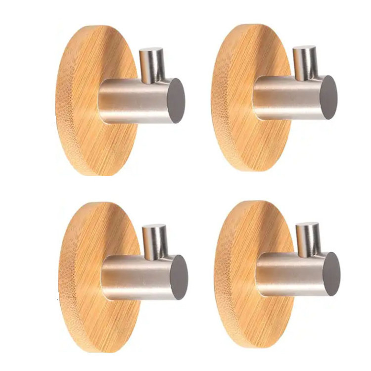 Bamboo wooden wall hook Strong Bearing Capacity sticky wall hooks Stainless Steel Adhesive wall key hook