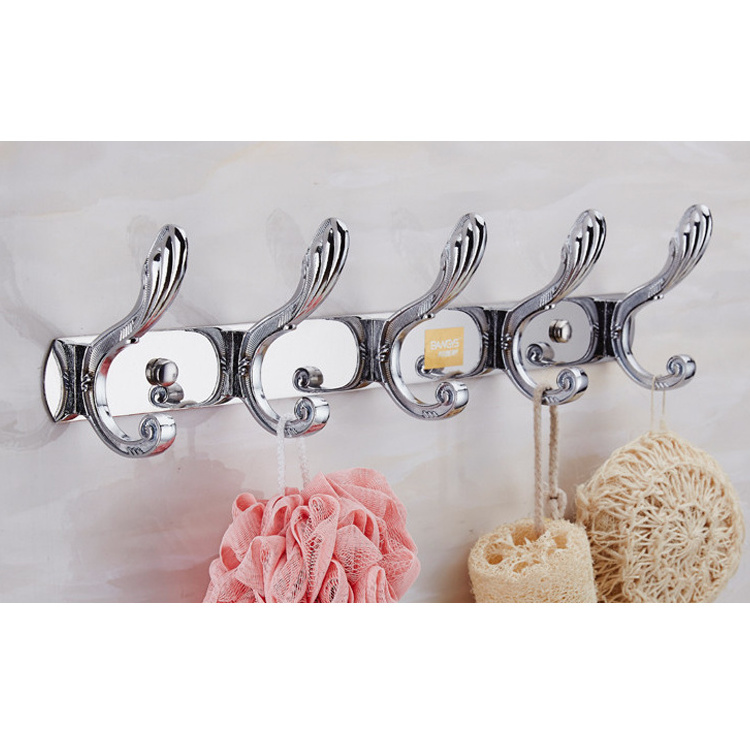 Kitchen bathroom accessories stainless steel polish 5 hooks decorative wall mount hanger hook for clothes