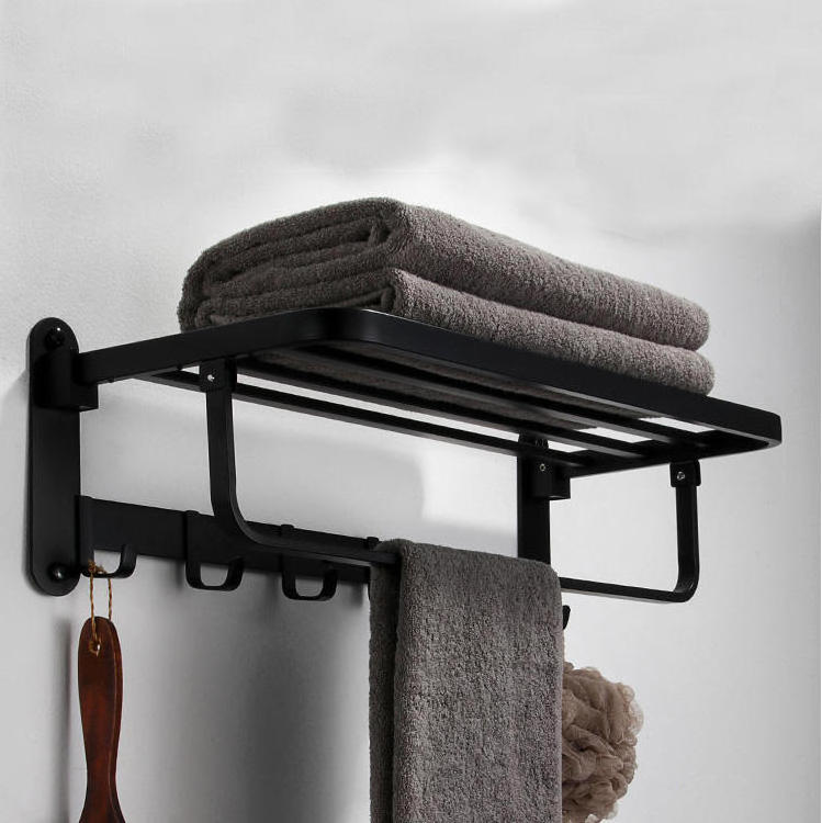 Bathroom Accessories towel rack Wall Mounted  shower Stainless Steel Folding Towel Rack Shelf with hooks