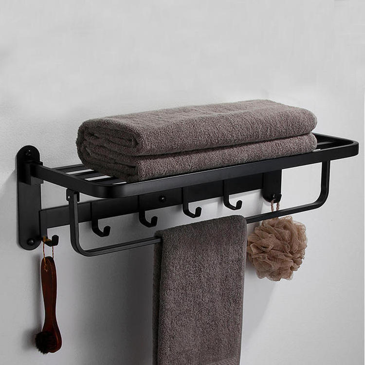 Bathroom Accessories towel rack Wall Mounted  shower Stainless Steel Folding Towel Rack Shelf with hooks