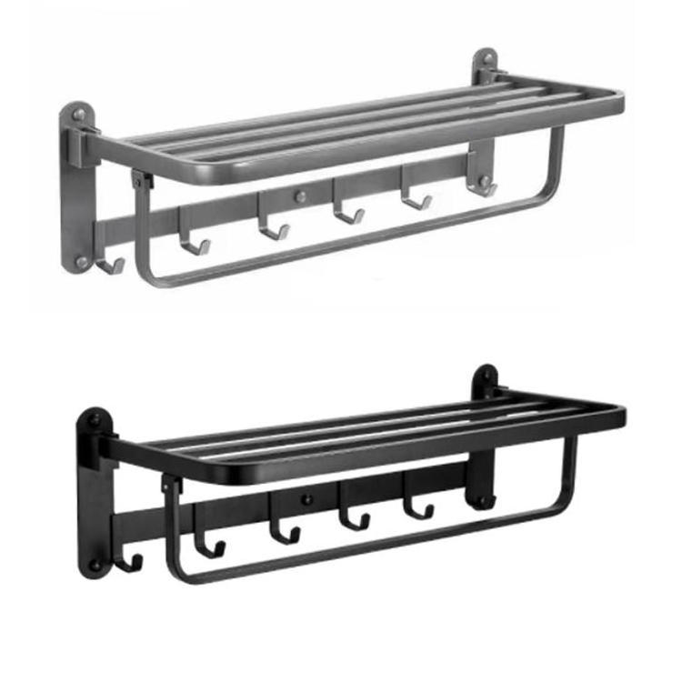 Bathroom Accessories towel rack Wall Mounted  shower Stainless Steel Folding Towel Rack Shelf with hooks