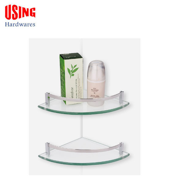 Bathroom glass shelf shower wall mounted glass shelf with steel decoration glass shelf