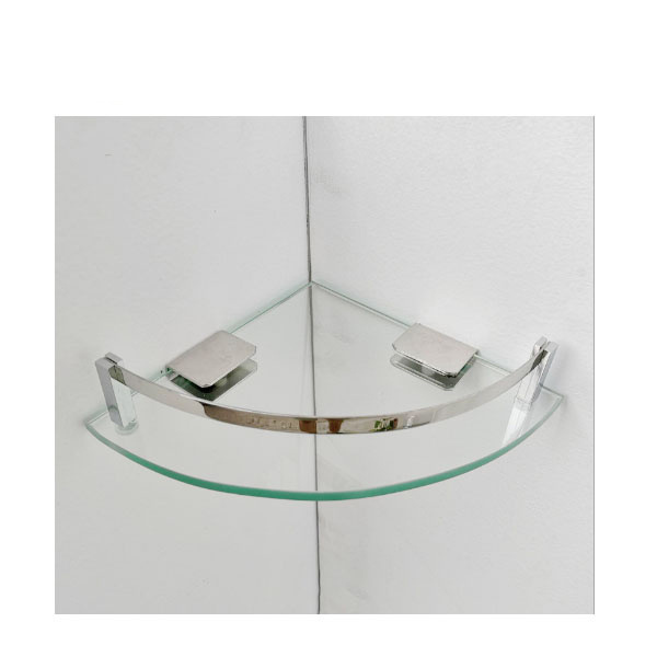 Bathroom glass shelf shower wall mounted glass shelf with steel decoration glass shelf