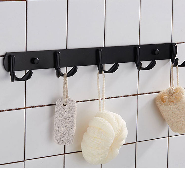 Kitchen bathroom wall mounted stainless steel black metal 5 hooks key hangers for wall clothes hanger