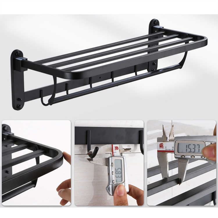 Cheap towel rack movable 304 stainless steel towel  rack hotel folding black towel rack with hooks