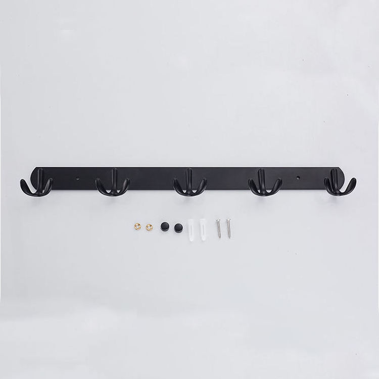 Kitchen bathroom wall mounted stainless steel black metal 5 hooks key hangers for wall clothes hanger