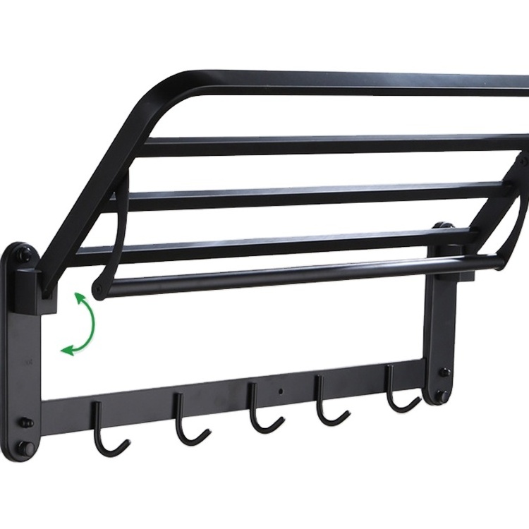 Cheap towel rack movable 304 stainless steel towel  rack hotel folding black towel rack with hooks