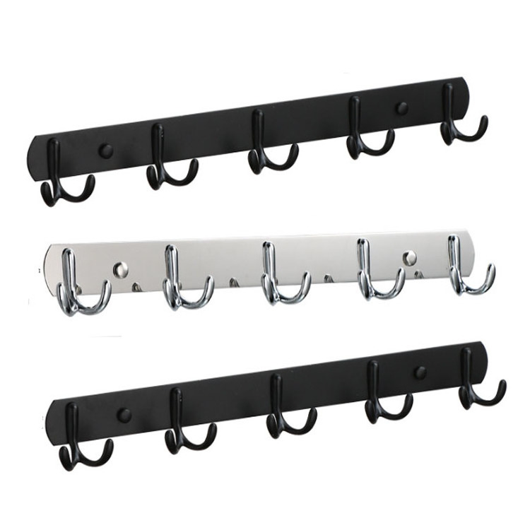 Kitchen bathroom wall mounted stainless steel black metal 5 hooks key hangers for wall clothes hanger