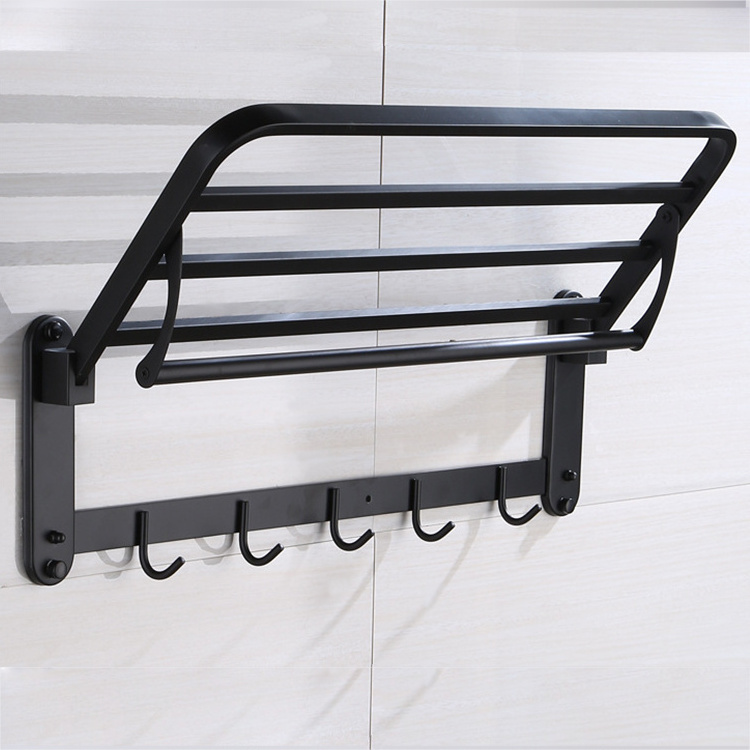 Cheap towel rack movable 304 stainless steel towel  rack hotel folding black towel rack with hooks