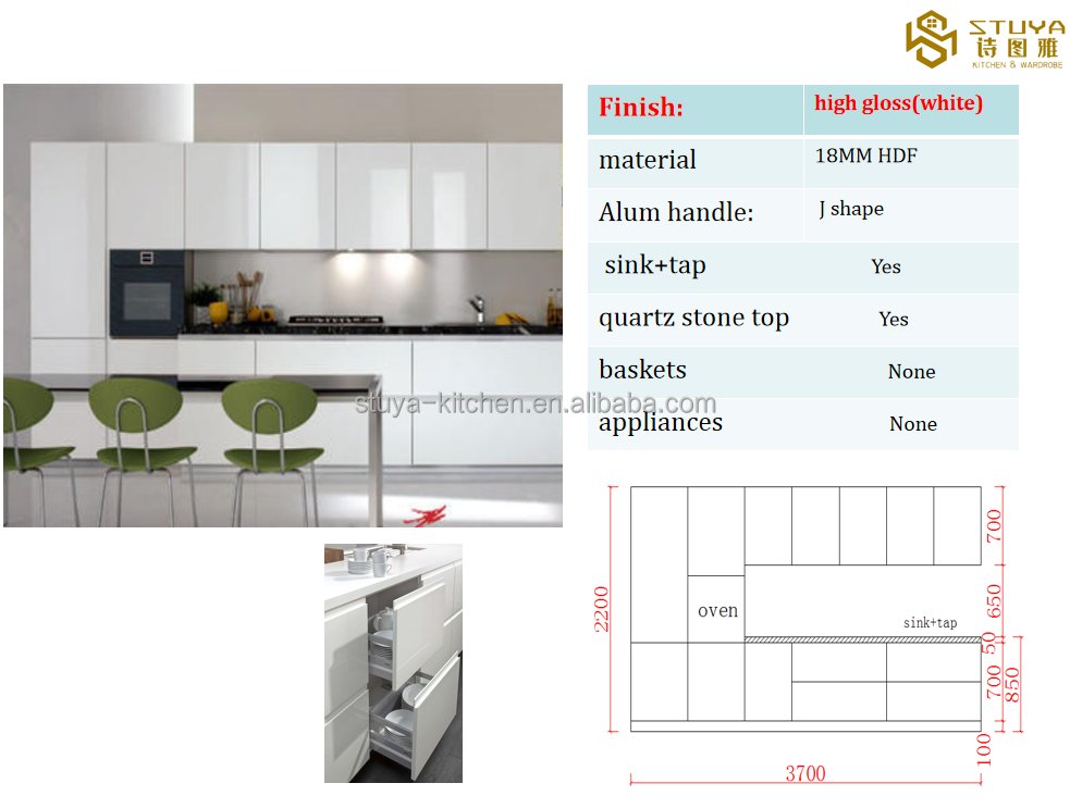 Wood Design  Modern Mdf Gray Glossy Modular Island Kitchen Cabinet