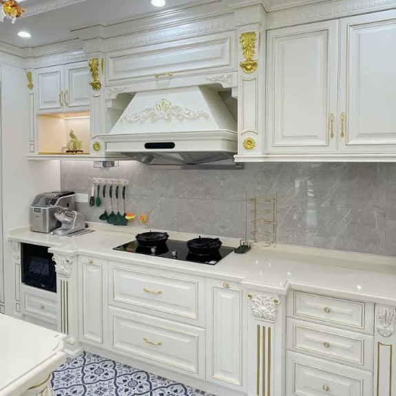 ready to assemble kitchen cabinets French style gold-painted integrated cabinet Custom kitchen European style cabinet