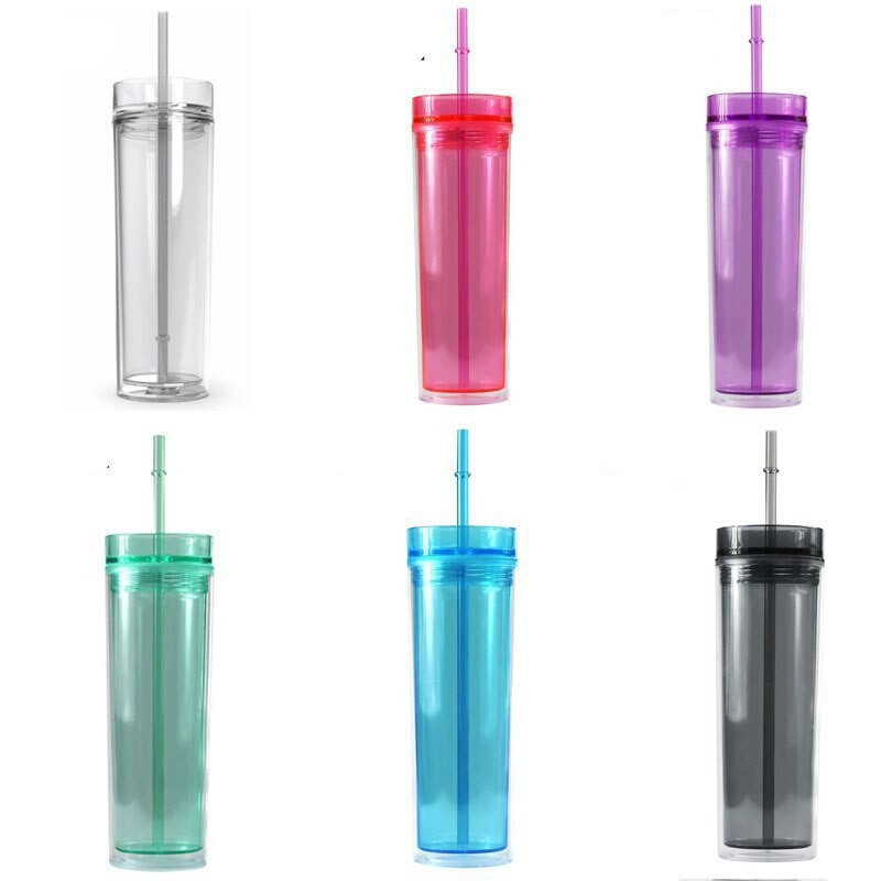 New Design Wholesale Colorful Clear Straight Double Wall Plastic Tumbler With Lid And Straw In Box