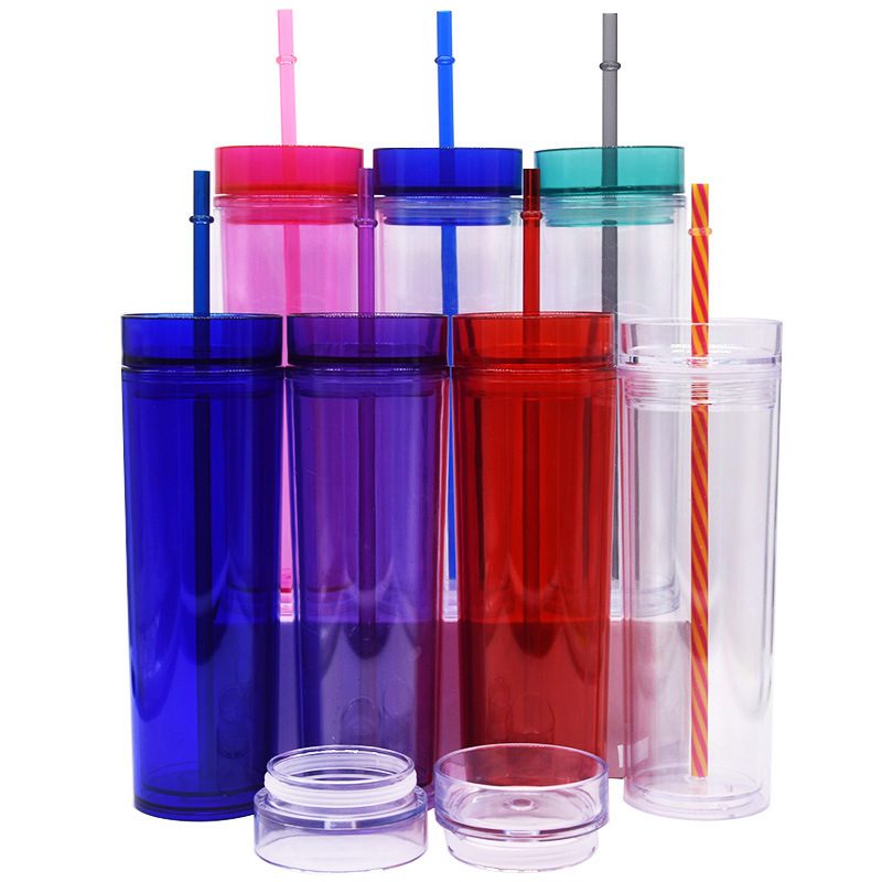 New Design Wholesale Colorful Clear Straight Double Wall Plastic Tumbler With Lid And Straw In Box