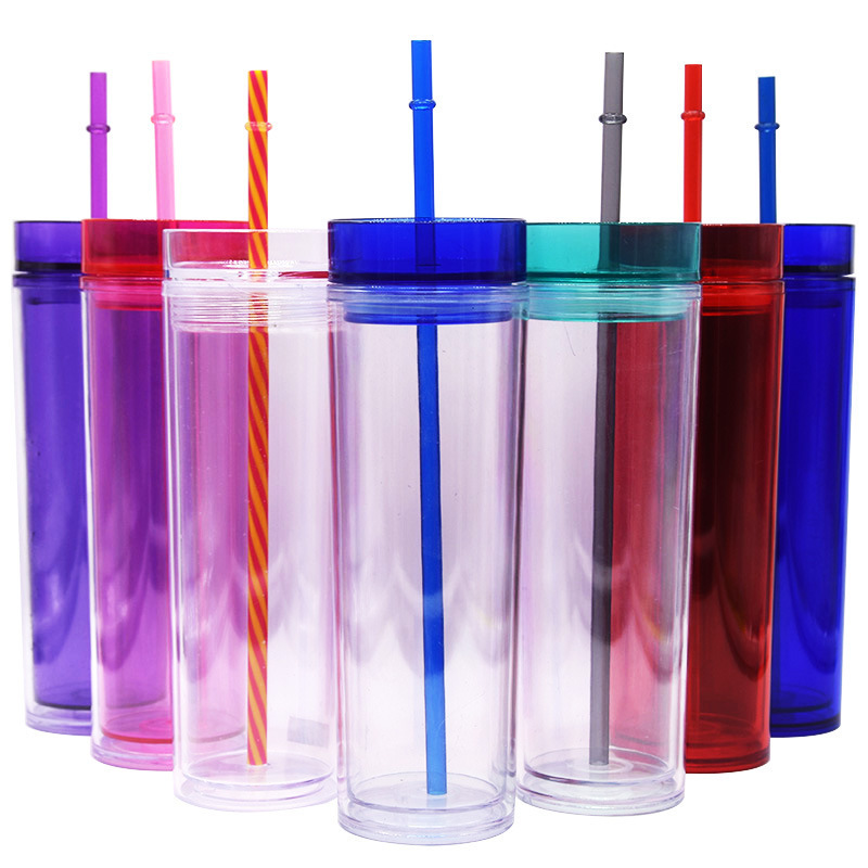 New Design Wholesale Colorful Clear Straight Double Wall Plastic Tumbler With Lid And Straw In Box