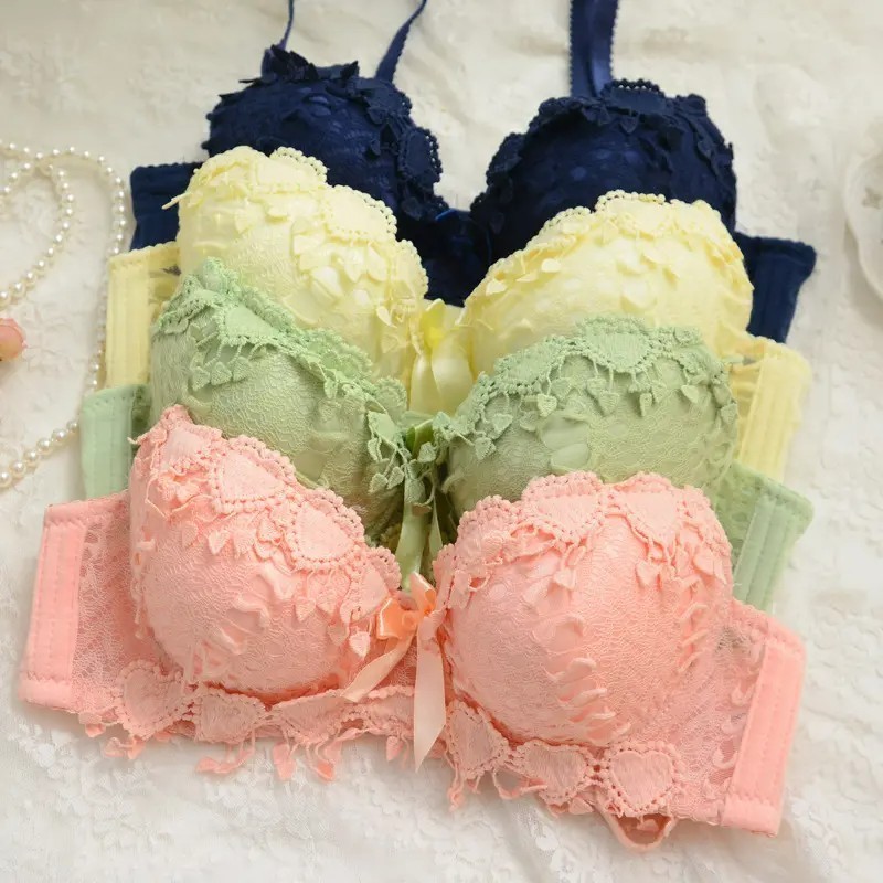 High Quality Wholesale Lovely Girls Cute Underwire Push Up Lace Embroidered bra and panty set for women