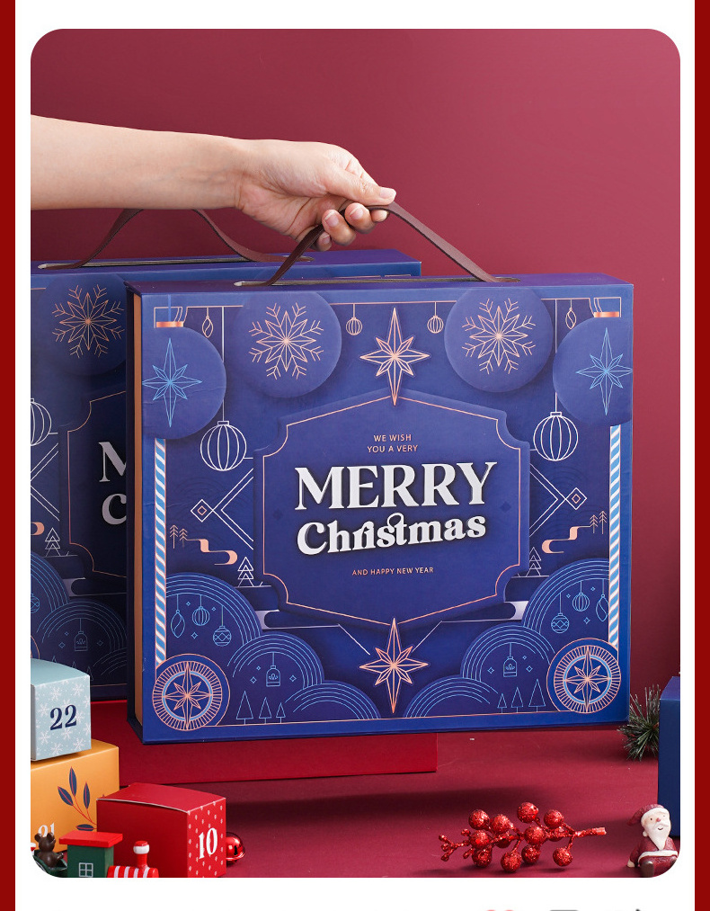 Custom Empty Advent Calendar with handle Luxury Cardboard Paper Beauty Gift Cosmetic Packaging Countdown Christmas 24 Day