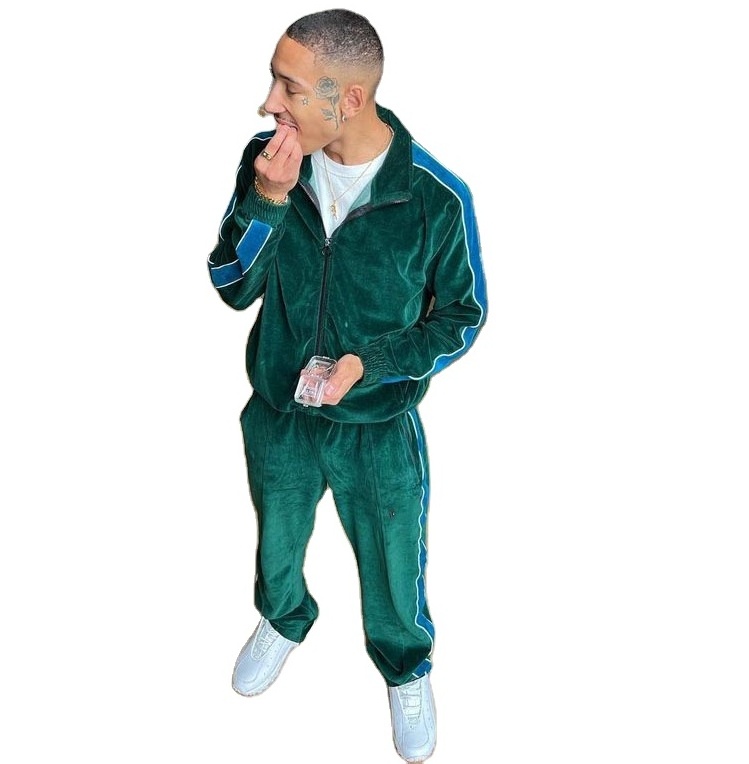 velvet tracksuit wholesale custom luxury blank cotton unisex baggy green velour tracksuit