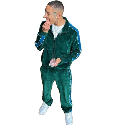 velvet tracksuit wholesale custom luxury blank cotton unisex baggy green velour tracksuit