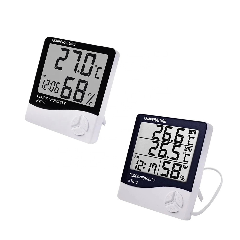 LCD Electronic Digital Temperature Humidity Meter Thermometer Hygrometer Indoor Outdoor Weather Station Clock HTC-1 HTC-2