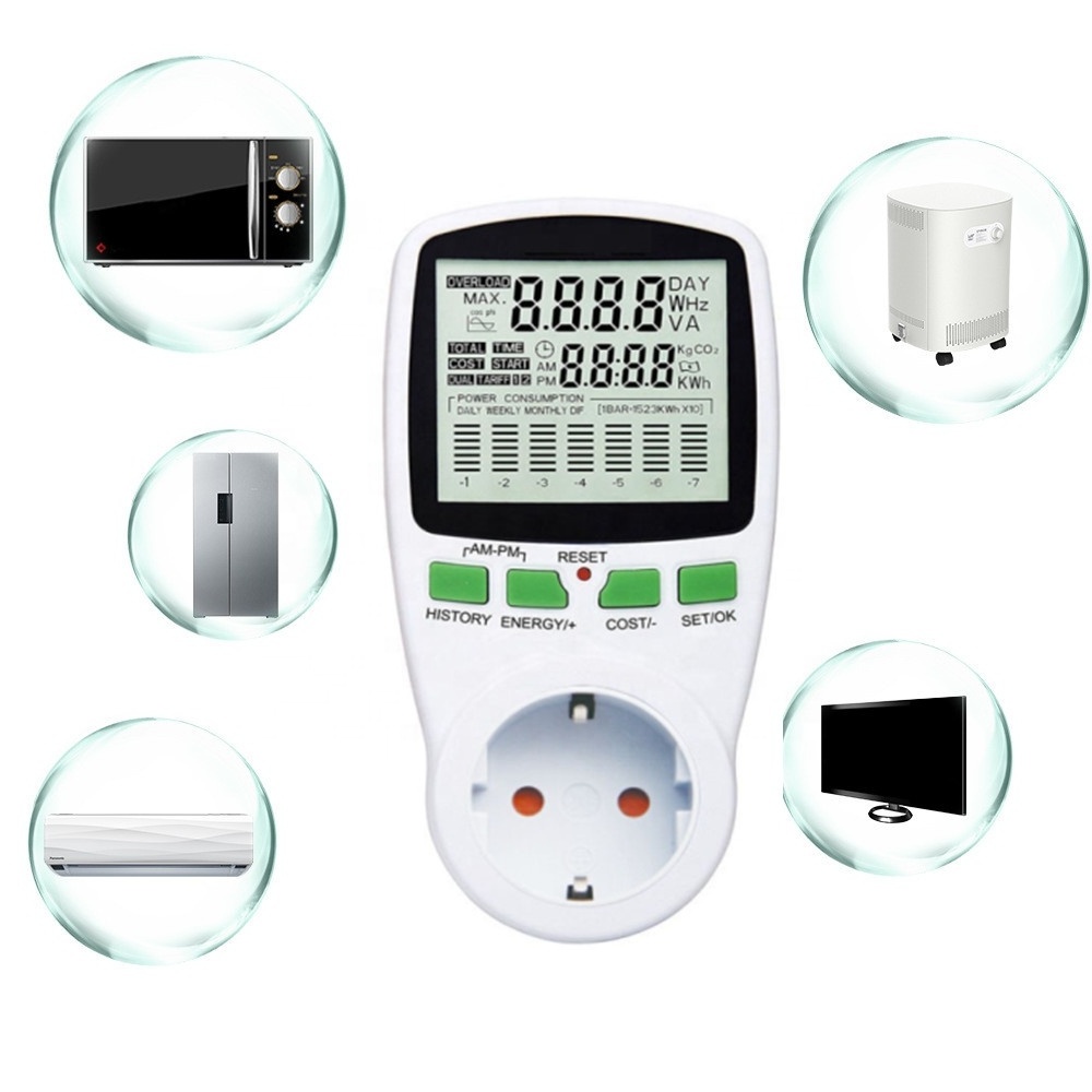 LCD Display Wattmeter Energy Meter Power Metering, Billing Sockets Electricity Meter Sockets Multifunction Power Band Charts