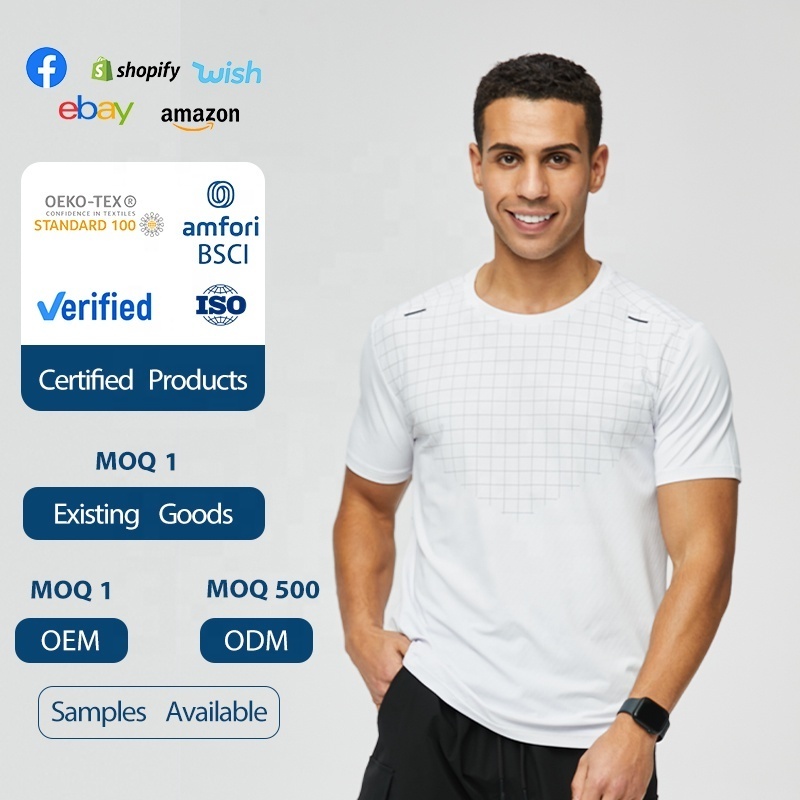 Wholesale Net Pattern Short Sleeve Sports Tops Crew Neck Fitness T-shirts Quick Dry Running Sportswear