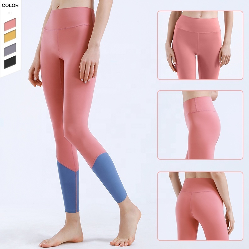 Dropshipping Women Skin-friendly Sports Leggings Contrast Color Stretchy Workout Pants Ladies Fitness Gym Yoga Leggings