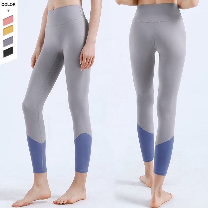 Dropshipping Women Skin-friendly Sports Leggings Contrast Color Stretchy Workout Pants Ladies Fitness Gym Yoga Leggings