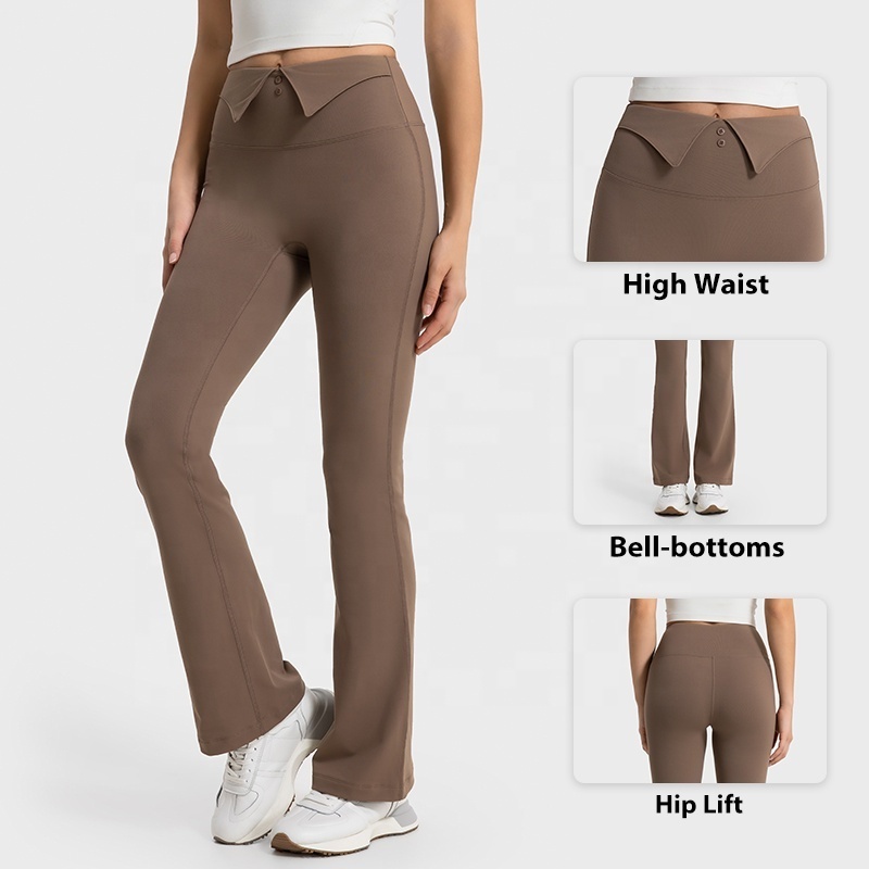 Fashionable Versatile Skin Friendly Plush Yoga Pants Lapel Waist Tight Thin Loose Hem Sports Pants