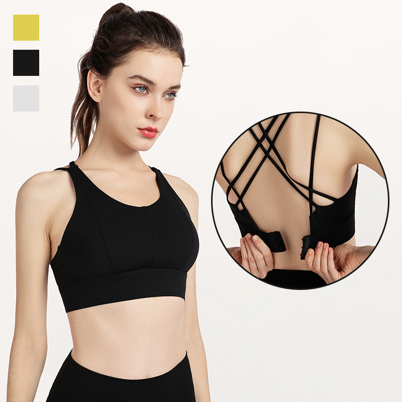 Trendy Apparel Yoga Sport Tops Back Closure Fitness Yooga Bra Strappy Criss-cross Gym Air Bra Women