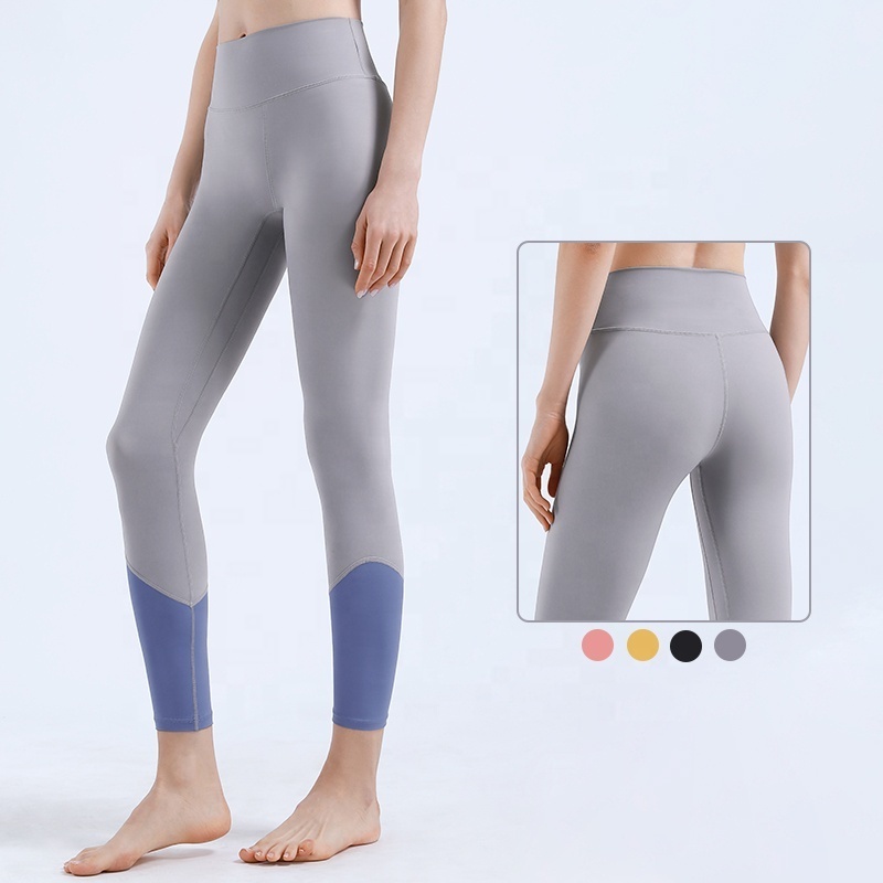 Dropshipping Women Skin-friendly Sports Leggings Contrast Color Stretchy Workout Pants Ladies Fitness Gym Yoga Leggings