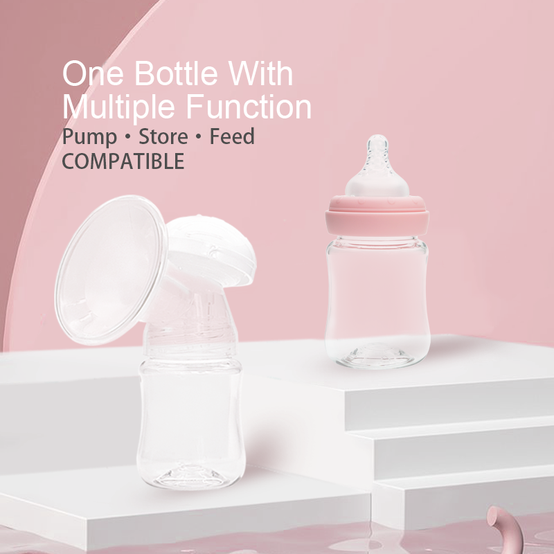 OEM sevice factory price Baby Feeding Bottle 150ml Borosilicate Glass Food grade Silicone breast milk bottle