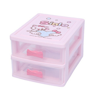 student kawaii stationery storage plastic drawers mini office cartoon tabletop cabinet desktop organizer with bowknot handle