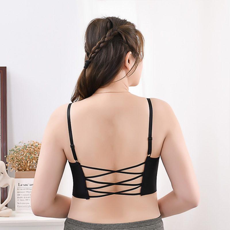 Large size one-piece fixed cup beauty back bra ice silk hollow sexy cross sling beauty back ice silk tube top for women