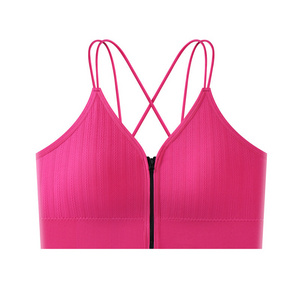 Wholesale Running Yoga Bralette Wireless sports Front zipper sling deep v no steel ring bra chest wrap seamless Tops tube bra